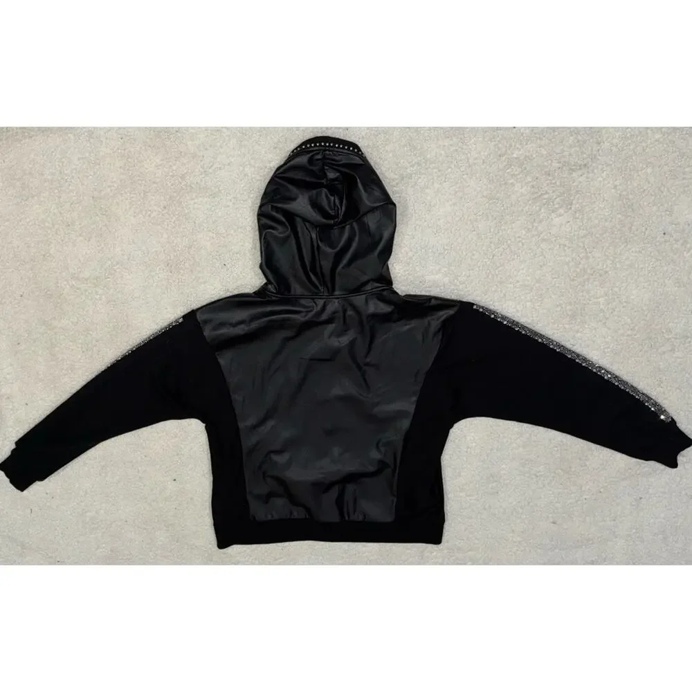 Mobwife Black Hooded Faux Leather Jacket‎ Medium Y2k